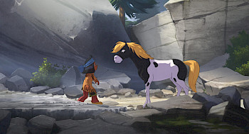 Zeichentrick: 1 kleiner Jung und 1 Pferd