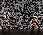2 Personnen tanzen hinter Pixel