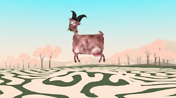 Zeichentrick: 1 Ziege läuft auf die Wiese